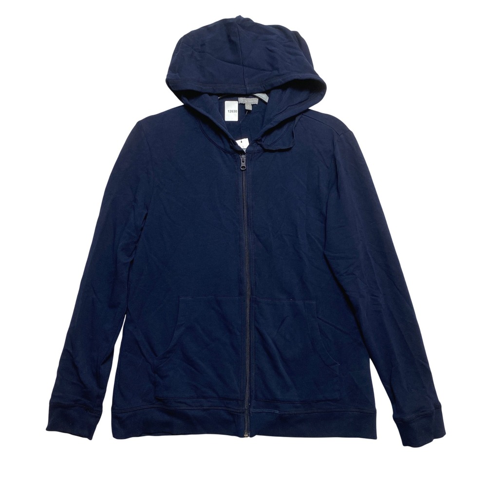 T by Talbots Hoodie Womens M Navy Blue Zip Up French Terry Sweatshirt 357067